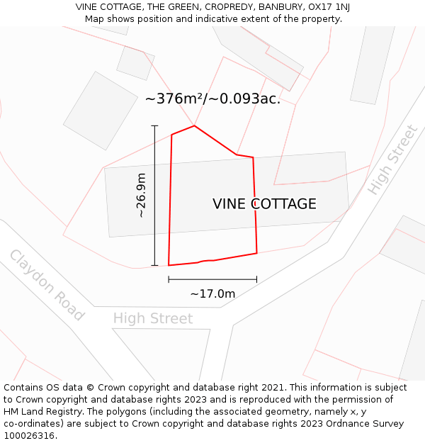 VINE COTTAGE, THE GREEN, CROPREDY, BANBURY, OX17 1NJ: Plot and title map