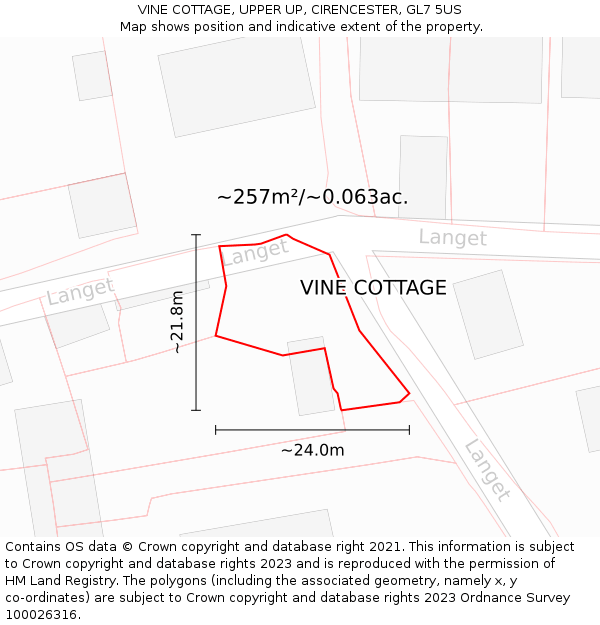 VINE COTTAGE, UPPER UP, CIRENCESTER, GL7 5US: Plot and title map