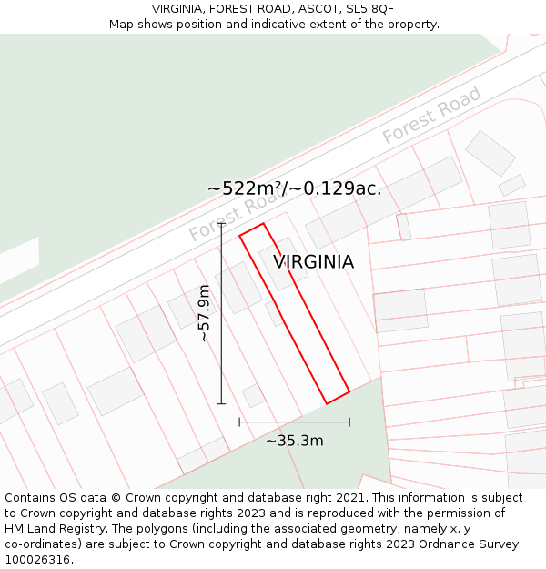 VIRGINIA, FOREST ROAD, ASCOT, SL5 8QF: Plot and title map