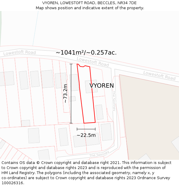 VYOREN, LOWESTOFT ROAD, BECCLES, NR34 7DE: Plot and title map