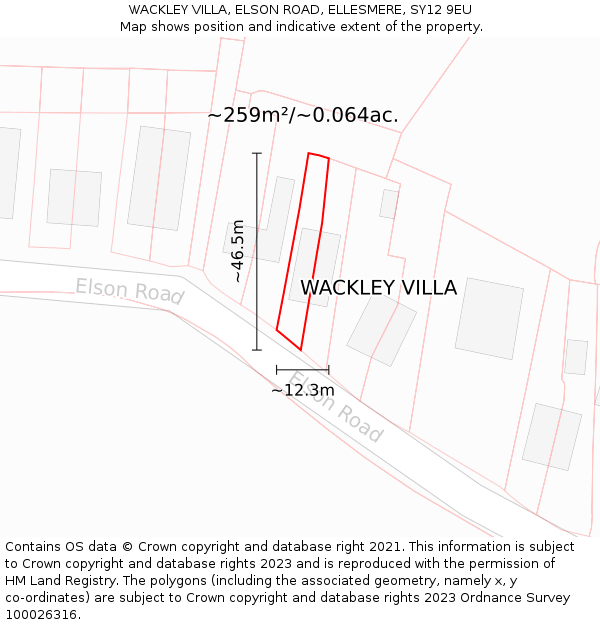 WACKLEY VILLA, ELSON ROAD, ELLESMERE, SY12 9EU: Plot and title map