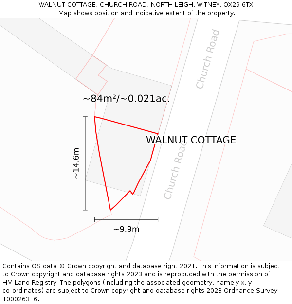 WALNUT COTTAGE, CHURCH ROAD, NORTH LEIGH, WITNEY, OX29 6TX: Plot and title map