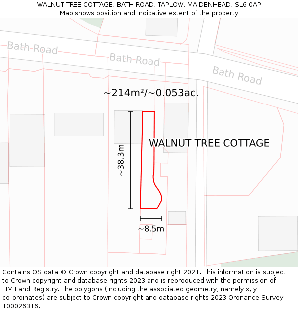 WALNUT TREE COTTAGE, BATH ROAD, TAPLOW, MAIDENHEAD, SL6 0AP: Plot and title map