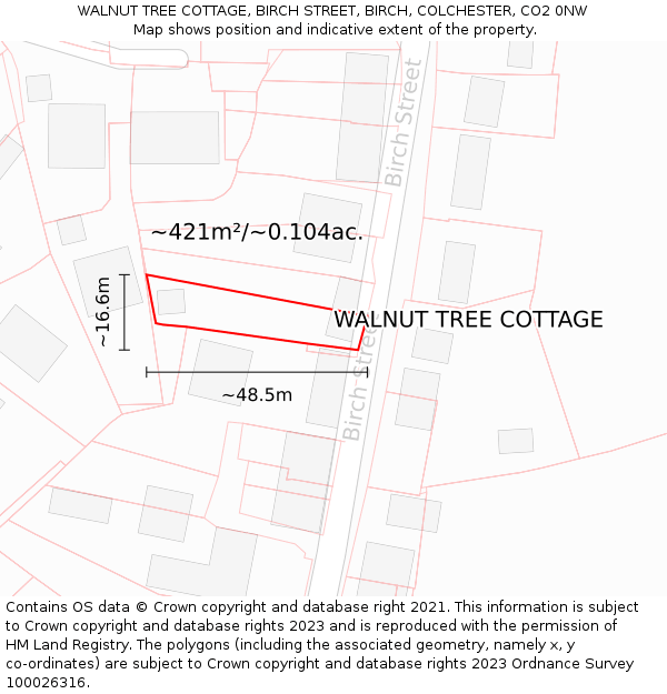 WALNUT TREE COTTAGE, BIRCH STREET, BIRCH, COLCHESTER, CO2 0NW: Plot and title map