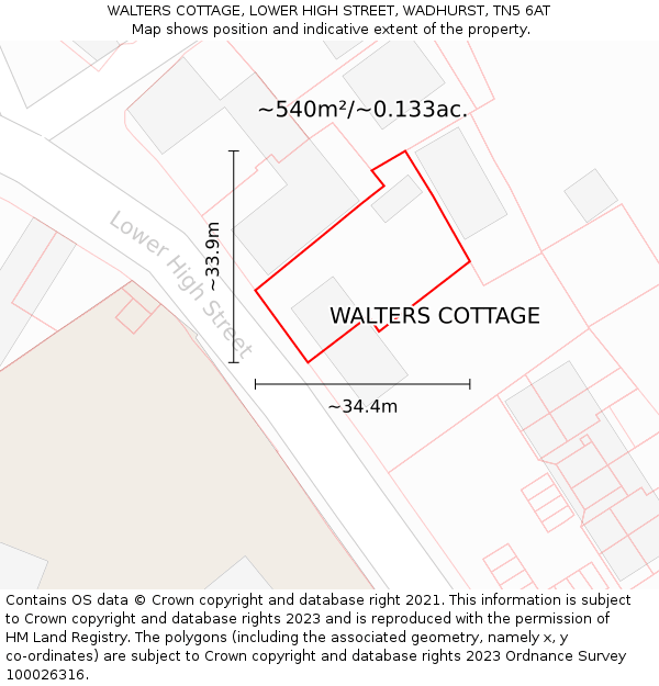 WALTERS COTTAGE, LOWER HIGH STREET, WADHURST, TN5 6AT: Plot and title map