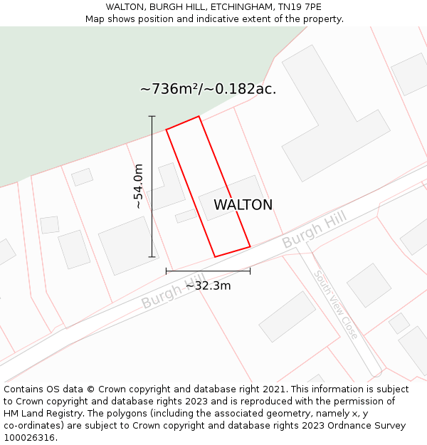 WALTON, BURGH HILL, ETCHINGHAM, TN19 7PE: Plot and title map