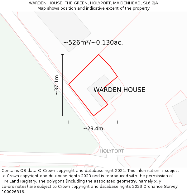 WARDEN HOUSE, THE GREEN, HOLYPORT, MAIDENHEAD, SL6 2JA: Plot and title map
