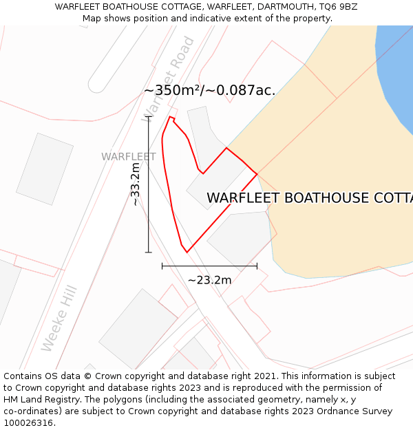 WARFLEET BOATHOUSE COTTAGE, WARFLEET, DARTMOUTH, TQ6 9BZ: Plot and title map