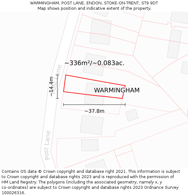 WARMINGHAM, POST LANE, ENDON, STOKE-ON-TRENT, ST9 9DT: Plot and title map