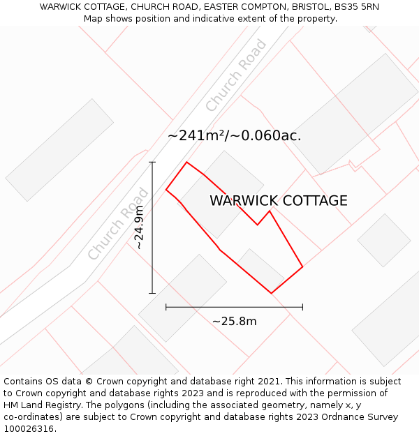 WARWICK COTTAGE, CHURCH ROAD, EASTER COMPTON, BRISTOL, BS35 5RN: Plot and title map