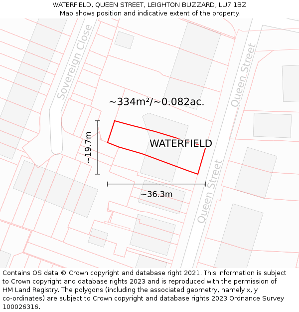 WATERFIELD, QUEEN STREET, LEIGHTON BUZZARD, LU7 1BZ: Plot and title map