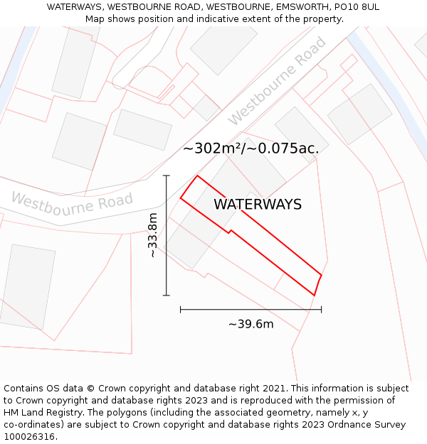 WATERWAYS, WESTBOURNE ROAD, WESTBOURNE, EMSWORTH, PO10 8UL: Plot and title map