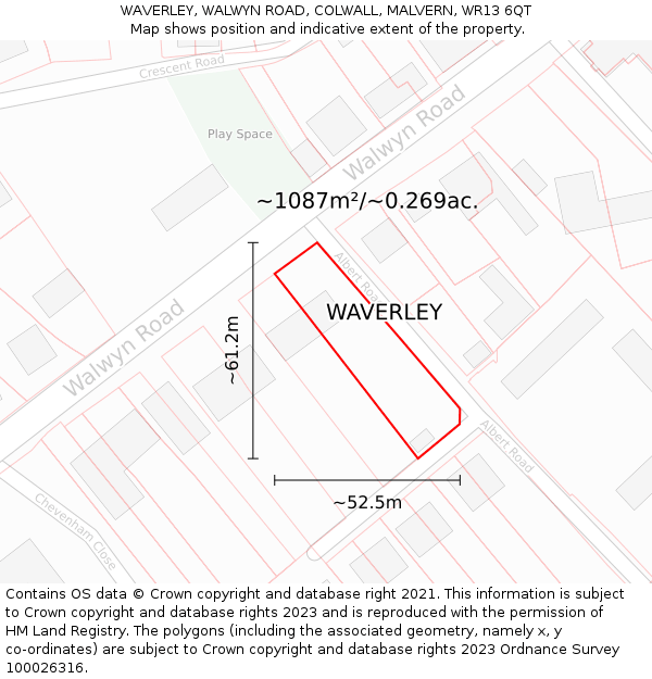 WAVERLEY, WALWYN ROAD, COLWALL, MALVERN, WR13 6QT: Plot and title map