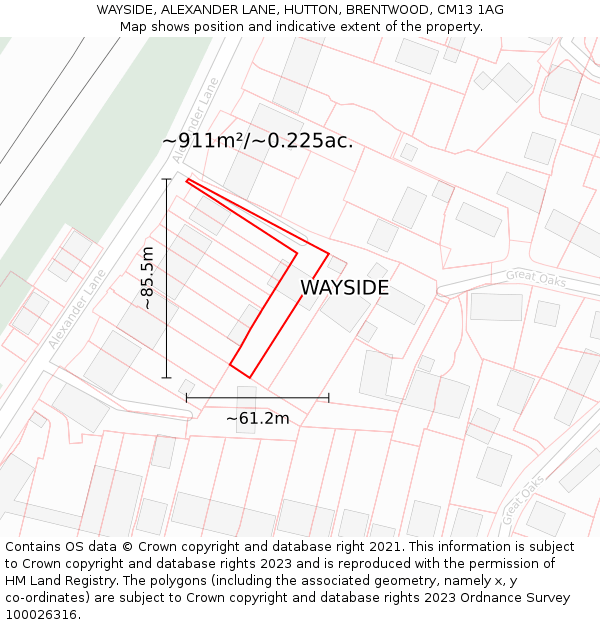 WAYSIDE, ALEXANDER LANE, HUTTON, BRENTWOOD, CM13 1AG: Plot and title map