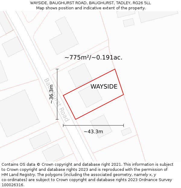 WAYSIDE, BAUGHURST ROAD, BAUGHURST, TADLEY, RG26 5LL: Plot and title map