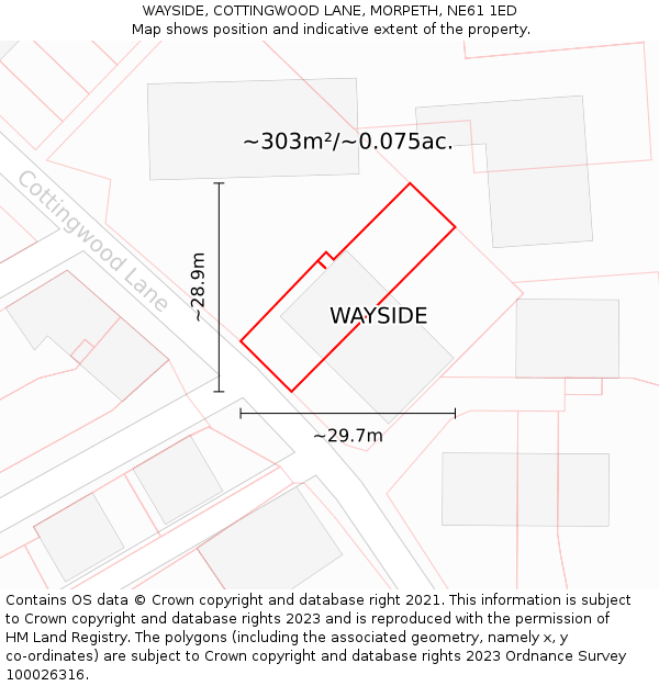WAYSIDE, COTTINGWOOD LANE, MORPETH, NE61 1ED: Plot and title map
