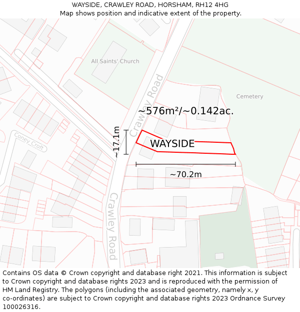 WAYSIDE, CRAWLEY ROAD, HORSHAM, RH12 4HG: Plot and title map