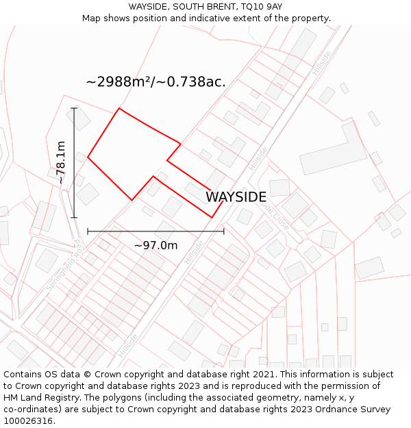 WAYSIDE, SOUTH BRENT, TQ10 9AY: Plot and title map