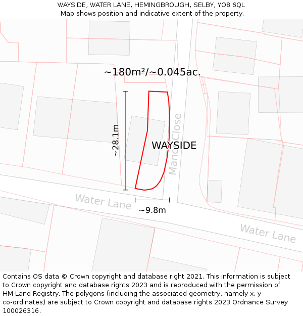 WAYSIDE, WATER LANE, HEMINGBROUGH, SELBY, YO8 6QL: Plot and title map