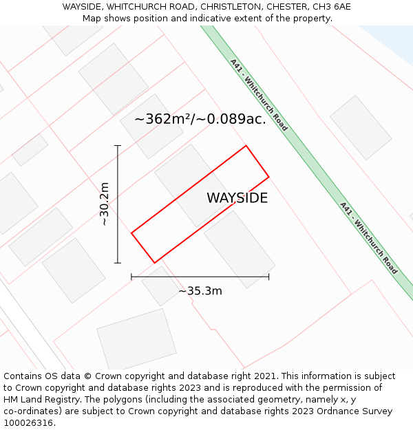 WAYSIDE, WHITCHURCH ROAD, CHRISTLETON, CHESTER, CH3 6AE: Plot and title map