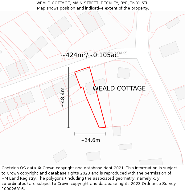 WEALD COTTAGE, MAIN STREET, BECKLEY, RYE, TN31 6TL: Plot and title map