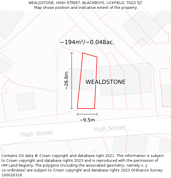 WEALDSTONE, HIGH STREET, BLACKBOYS, UCKFIELD, TN22 5JT: Plot and title map