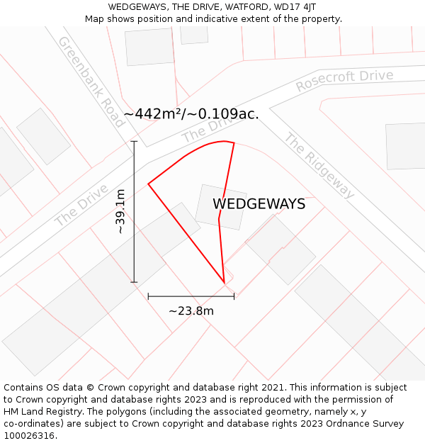 WEDGEWAYS, THE DRIVE, WATFORD, WD17 4JT: Plot and title map