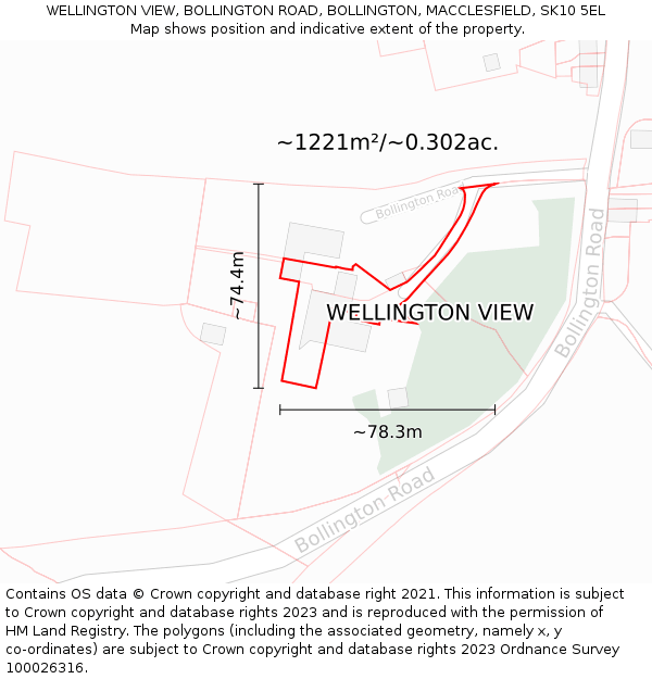 WELLINGTON VIEW, BOLLINGTON ROAD, BOLLINGTON, MACCLESFIELD, SK10 5EL: Plot and title map