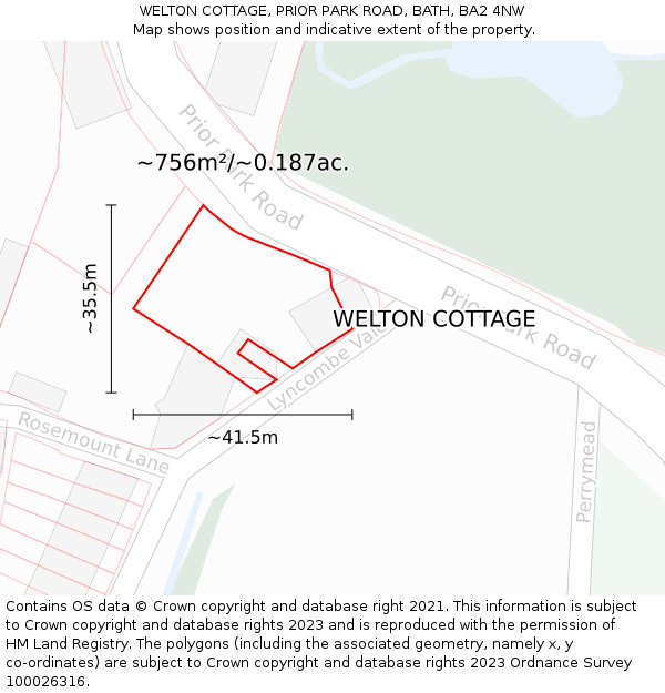WELTON COTTAGE, PRIOR PARK ROAD, BATH, BA2 4NW: Plot and title map