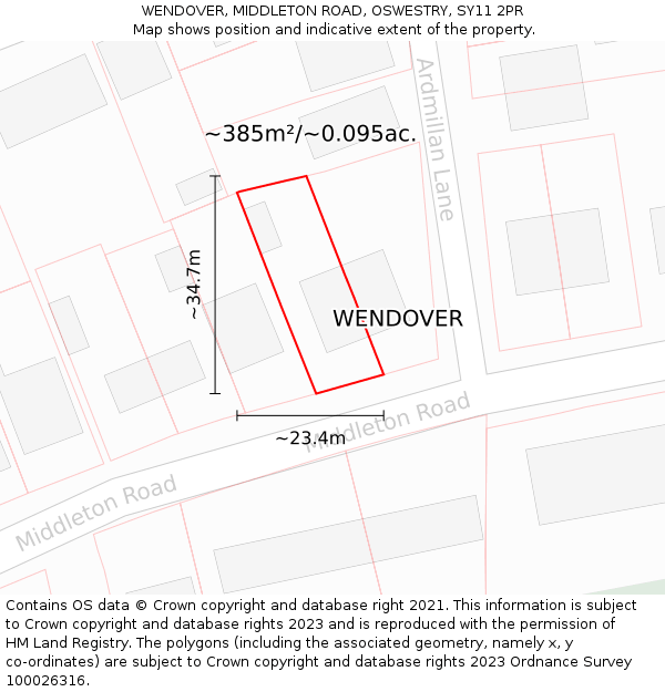 WENDOVER, MIDDLETON ROAD, OSWESTRY, SY11 2PR: Plot and title map