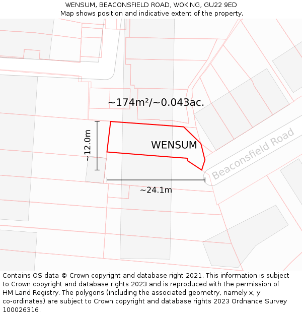 WENSUM, BEACONSFIELD ROAD, WOKING, GU22 9ED: Plot and title map