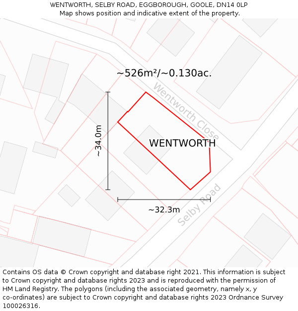 WENTWORTH, SELBY ROAD, EGGBOROUGH, GOOLE, DN14 0LP: Plot and title map