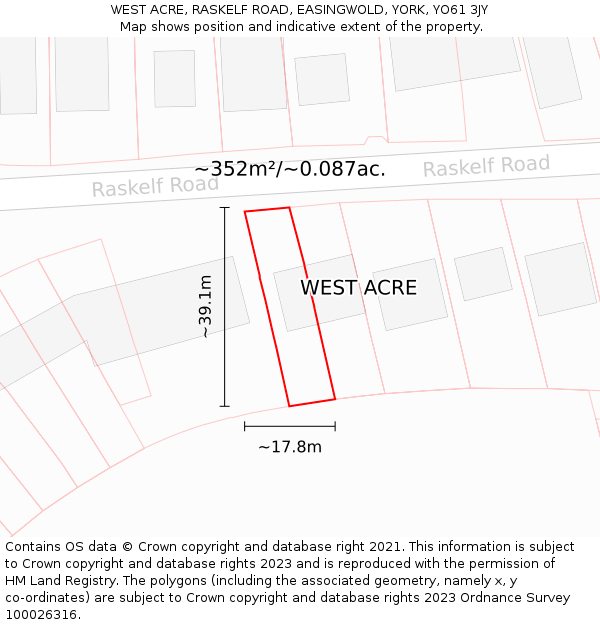 WEST ACRE, RASKELF ROAD, EASINGWOLD, YORK, YO61 3JY: Plot and title map
