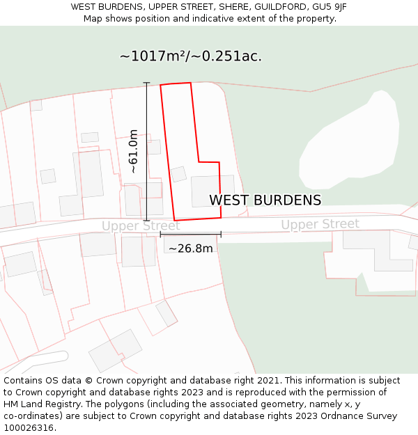 WEST BURDENS, UPPER STREET, SHERE, GUILDFORD, GU5 9JF: Plot and title map