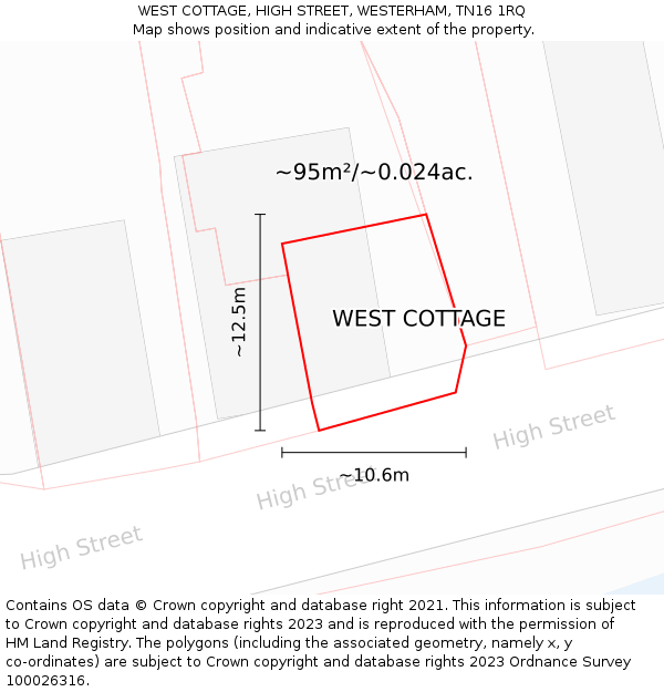 WEST COTTAGE, HIGH STREET, WESTERHAM, TN16 1RQ: Plot and title map