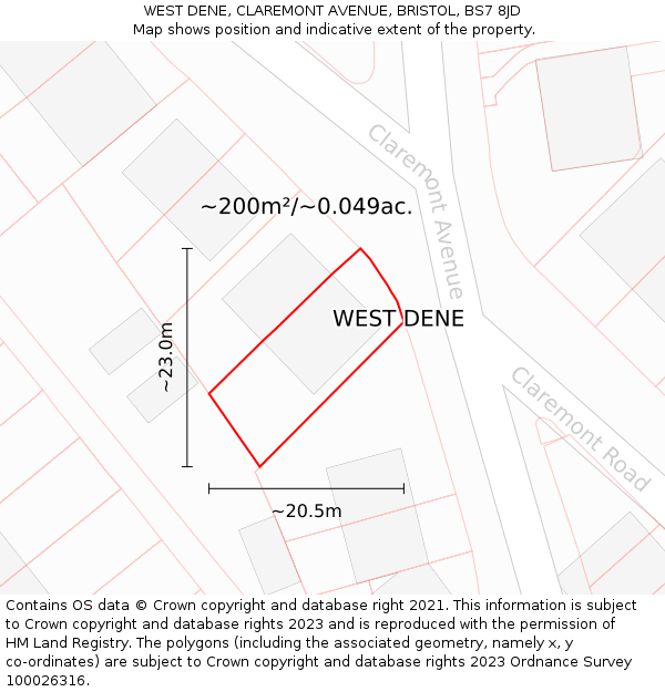 WEST DENE, CLAREMONT AVENUE, BRISTOL, BS7 8JD: Plot and title map