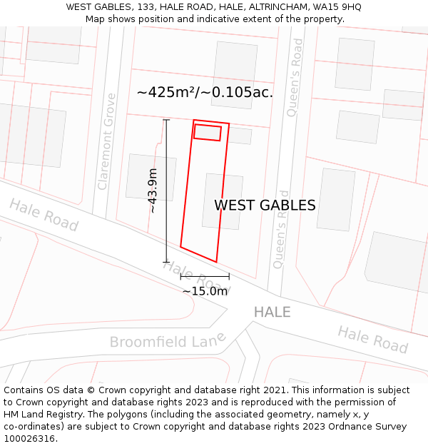 WEST GABLES, 133, HALE ROAD, HALE, ALTRINCHAM, WA15 9HQ: Plot and title map