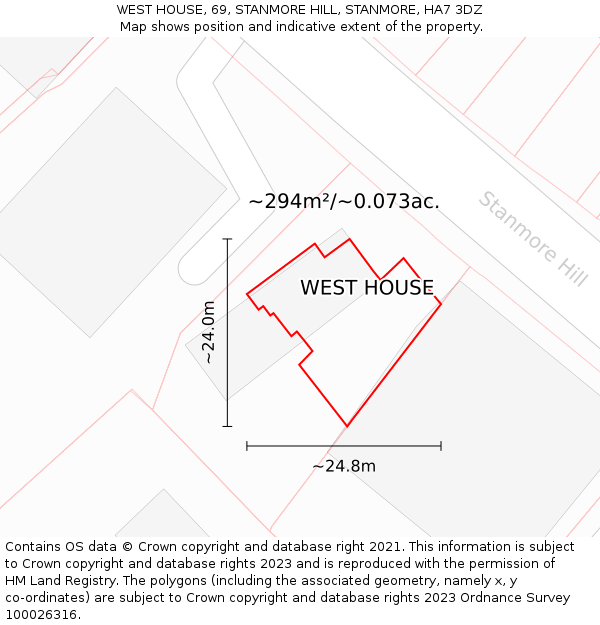 WEST HOUSE, 69, STANMORE HILL, STANMORE, HA7 3DZ: Plot and title map