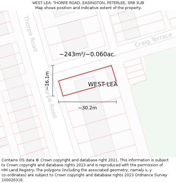 WEST LEA, THORPE ROAD, EASINGTON, PETERLEE, SR8 3UB: Plot and title map