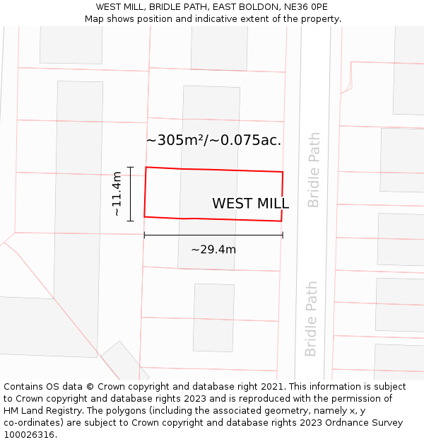 WEST MILL, BRIDLE PATH, EAST BOLDON, NE36 0PE: Plot and title map