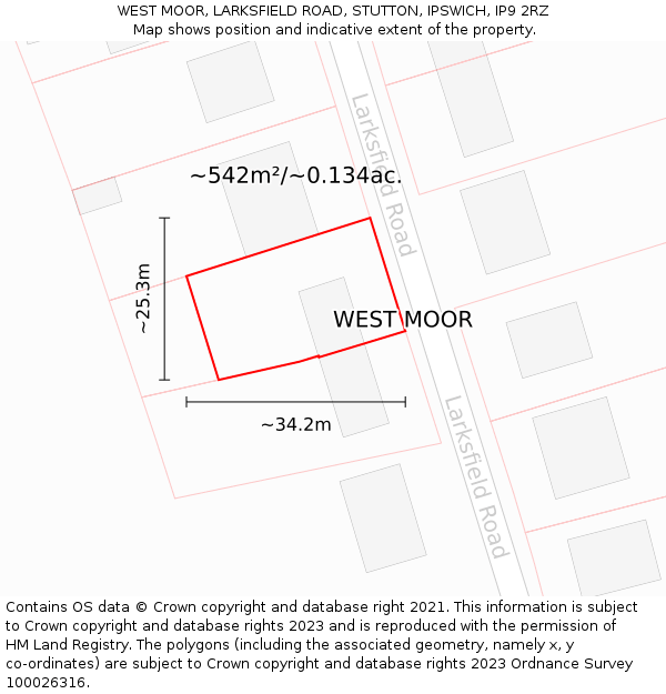 WEST MOOR, LARKSFIELD ROAD, STUTTON, IPSWICH, IP9 2RZ: Plot and title map