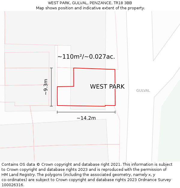 WEST PARK, GULVAL, PENZANCE, TR18 3BB: Plot and title map
