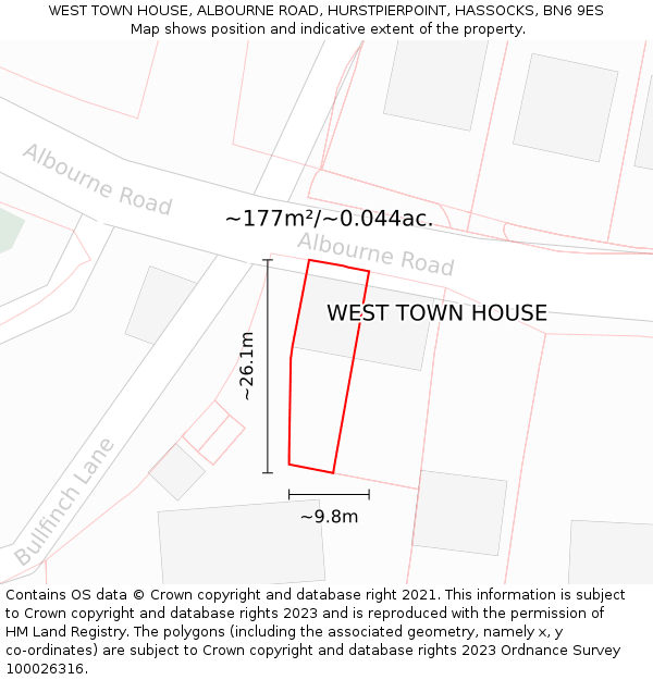 WEST TOWN HOUSE, ALBOURNE ROAD, HURSTPIERPOINT, HASSOCKS, BN6 9ES: Plot and title map
