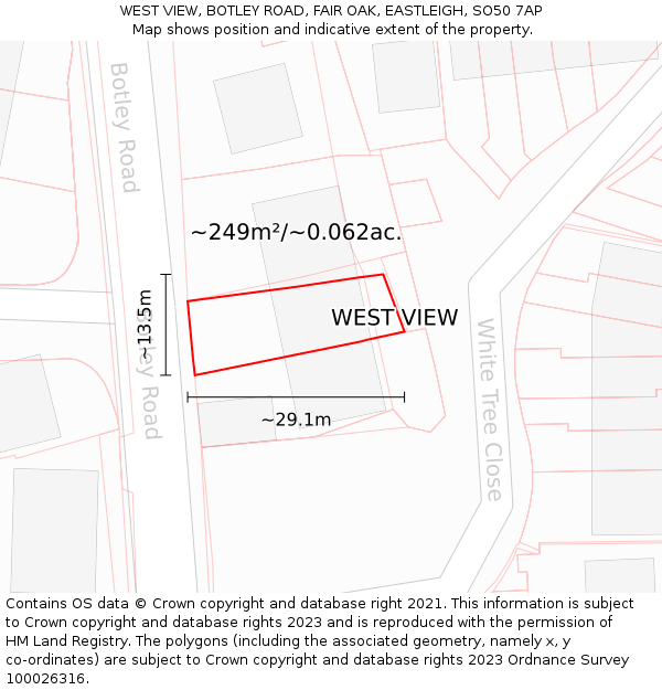 WEST VIEW, BOTLEY ROAD, FAIR OAK, EASTLEIGH, SO50 7AP: Plot and title map