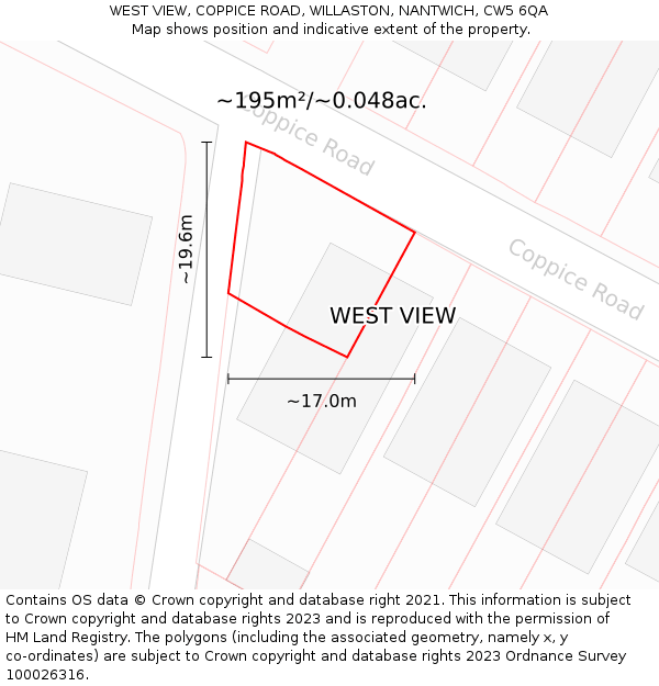 WEST VIEW, COPPICE ROAD, WILLASTON, NANTWICH, CW5 6QA: Plot and title map