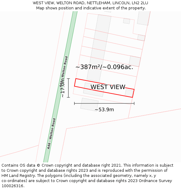 WEST VIEW, WELTON ROAD, NETTLEHAM, LINCOLN, LN2 2LU: Plot and title map