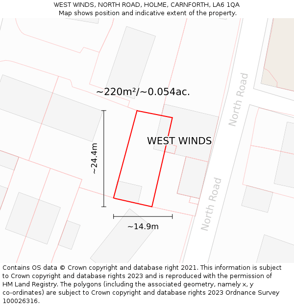 WEST WINDS, NORTH ROAD, HOLME, CARNFORTH, LA6 1QA: Plot and title map