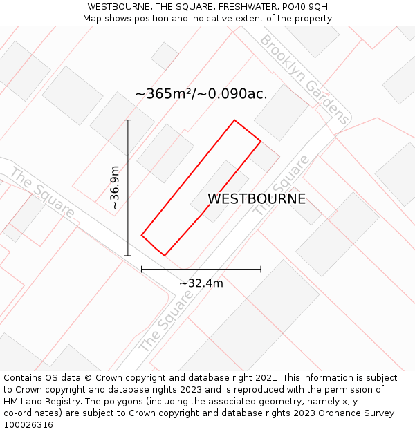 WESTBOURNE, THE SQUARE, FRESHWATER, PO40 9QH: Plot and title map