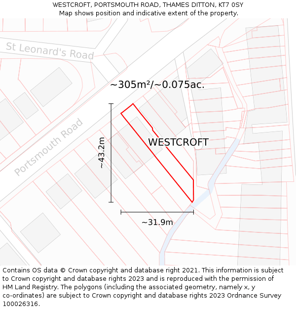 WESTCROFT, PORTSMOUTH ROAD, THAMES DITTON, KT7 0SY: Plot and title map