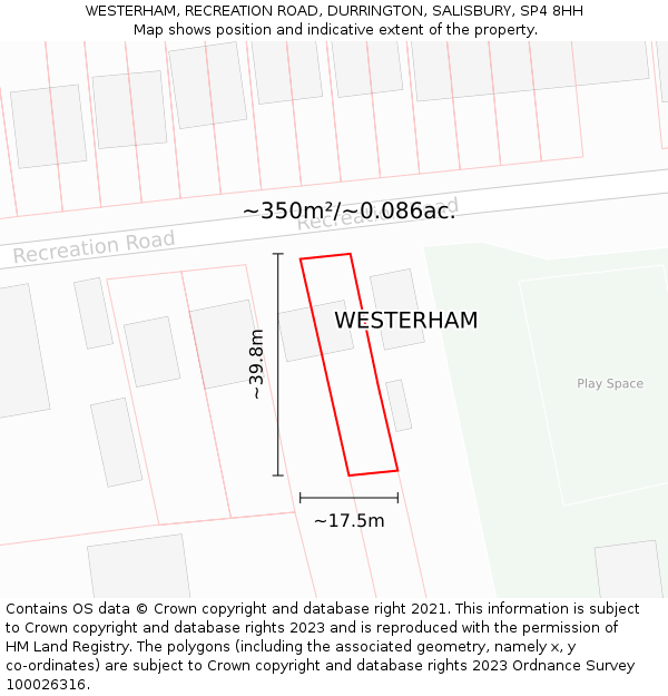 WESTERHAM, RECREATION ROAD, DURRINGTON, SALISBURY, SP4 8HH: Plot and title map